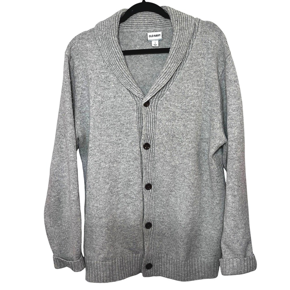 Old Navy Mens Shawl Collar Button Down Knit Cardigan Sweater Large Gray Preppy